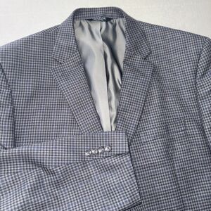 Jos A Bank Executive Blazer Mens 48L Blue/Black Gray 2-Button 100% Wool Check